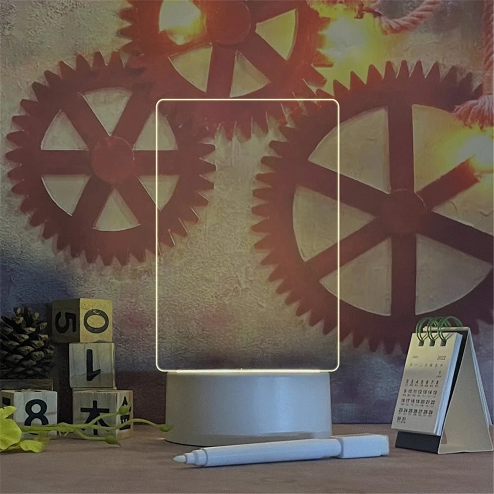 Transparent Unique Luminous LED Night Light USB with message board, easily erasable