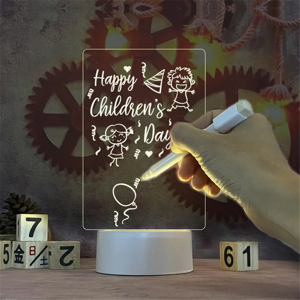 Transparent Unique Luminous LED Night Light USB with message board, easily erasable