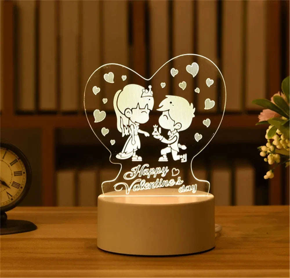 Wedding Birthday Gift Love 3D Acrylic Neon Sign USB Led Lamp Children's Night Lights Table Lamp Valentines Day Bedside Lamp