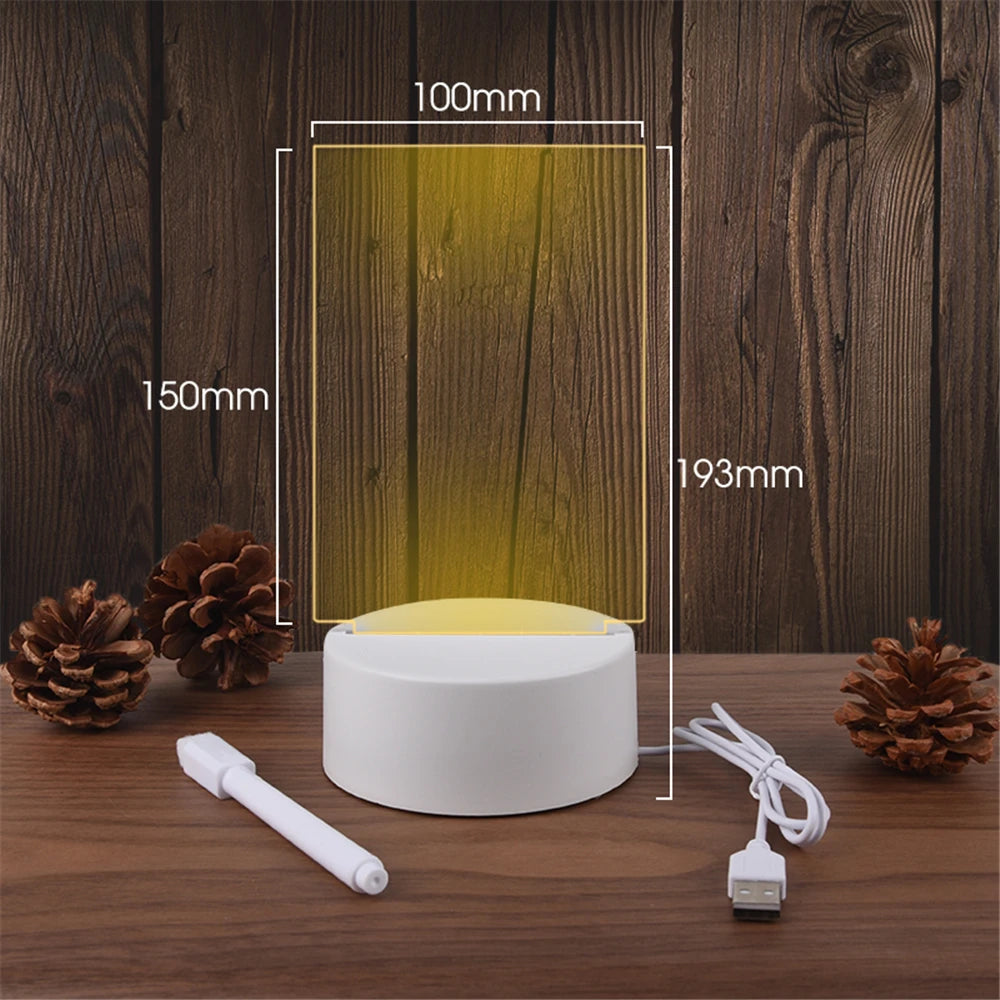 Transparent Unique Luminous LED Night Light USB with message board, easily erasable